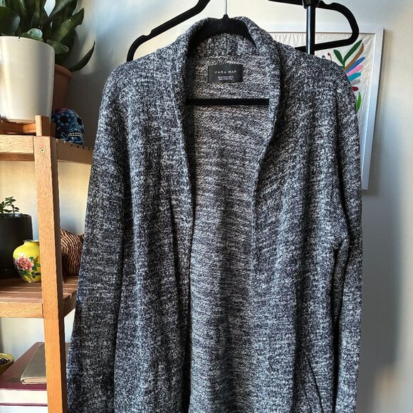 Zara Man Black and White Knit Cardigan with Pockets - Picture 1 of 6